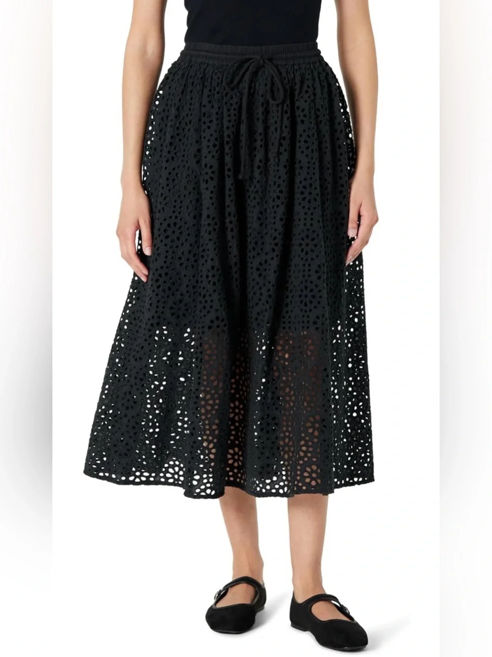The Drop Black Eyelet Midi A-line Skirt SIZE XXL    *LIKE NEW*